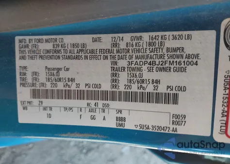 2015 Ford Fiesta Se from USA, damaged, VIN 3FADP4BJ2FM161004